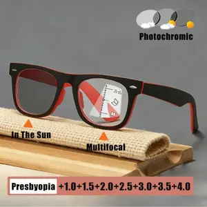 Classic Oversized Square Multifocal Photochromic Presbyopia Glasses Unisex Anti Blue Light Reading Glasses with Plus Diopters
