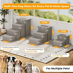 3-Step Wide Dog Stairs with Hidden Storage 18" H, Non-Slip Dog Steps for High Bed Couch Window Car, Jiont-Friendly Pet Stairs Ramp for Small/Medium/Large O