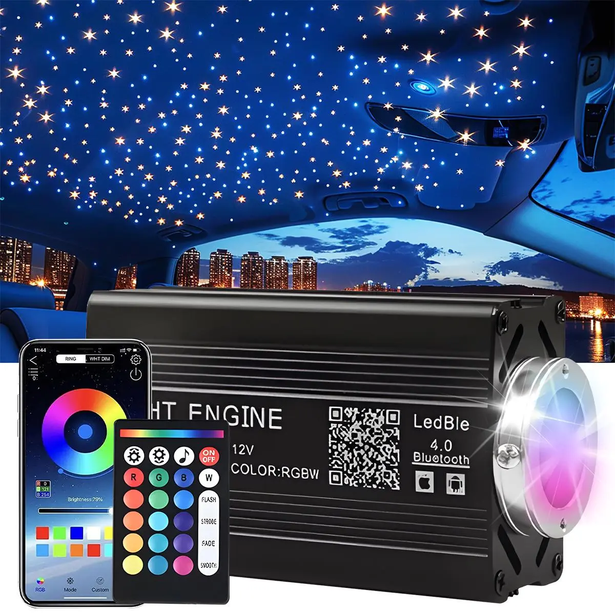 1000pcs Star Light Kit with APP] Star Top Optical Fiber Light with APP Remote Control, 1000pcs Car Home Starlight Headliner Kit, Roof Ceiling Lights Fiber Optic Starlight Kit, for Car/Home/Party