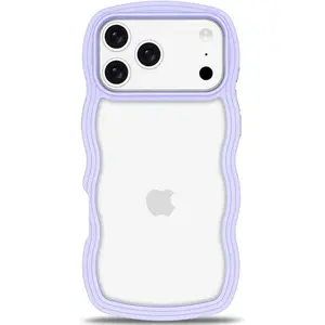 Phone Cases for iPhone 17 Pro Max 16 15 14 13 12 Pro Max Plus Case Wavy Edge Clear Back Design, Anti-Slip Grip Cute Wave Curly Frame Shape Shockproof Soft TPU & Hard Bumper Protective Phone Case Cover for iphone 17 Pro Max Women Girls