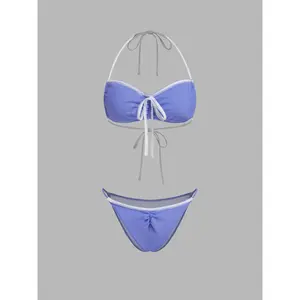 Cider Sweetheart Knotted Ruched Halter Bikini Set