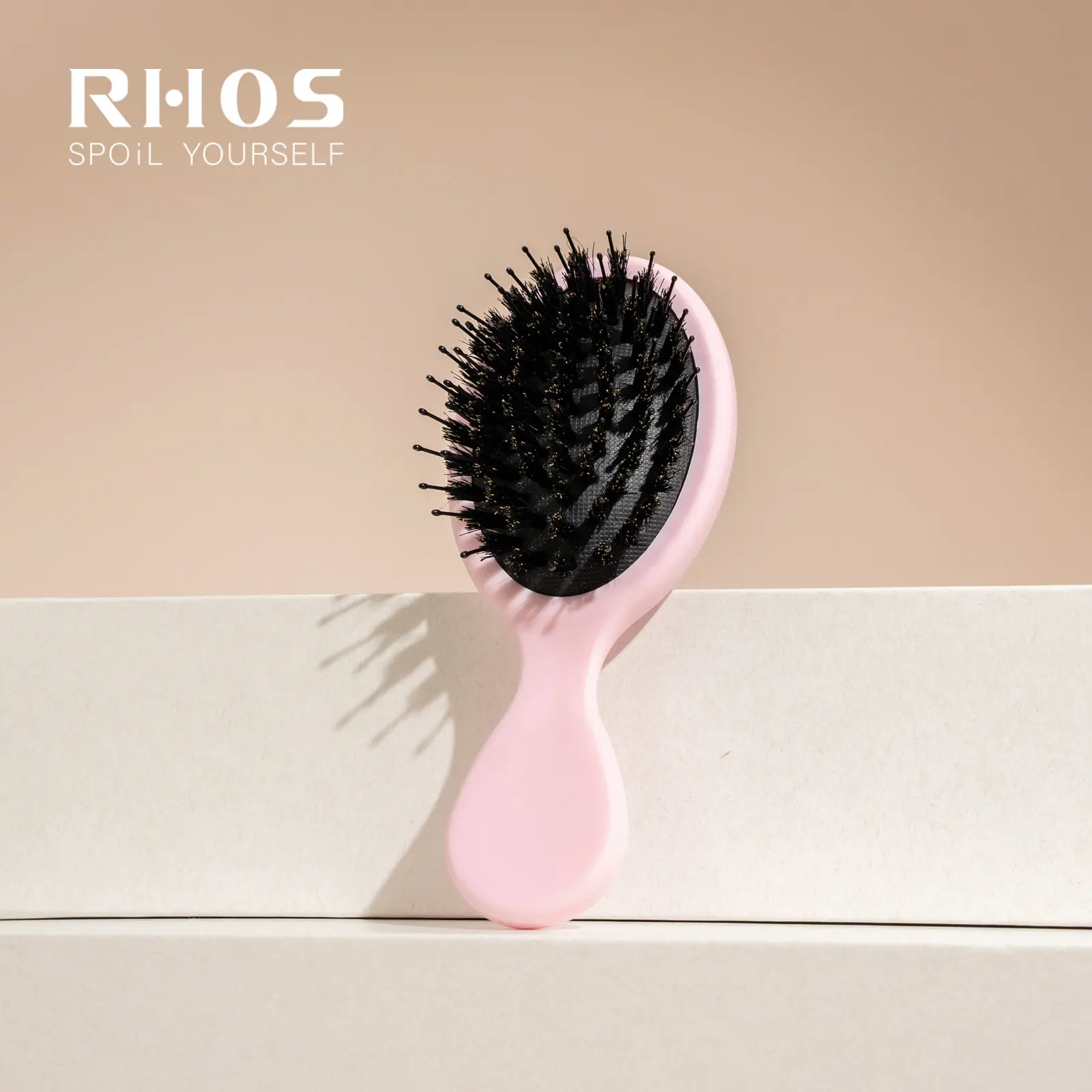 RHOS Mini & Large Boar Bristle Hair Brush for Women, Travel Portable Hair Brush for Purse, Anti-Static Detangling Brush for Frizzy Hair, Smooth Shiny Hair