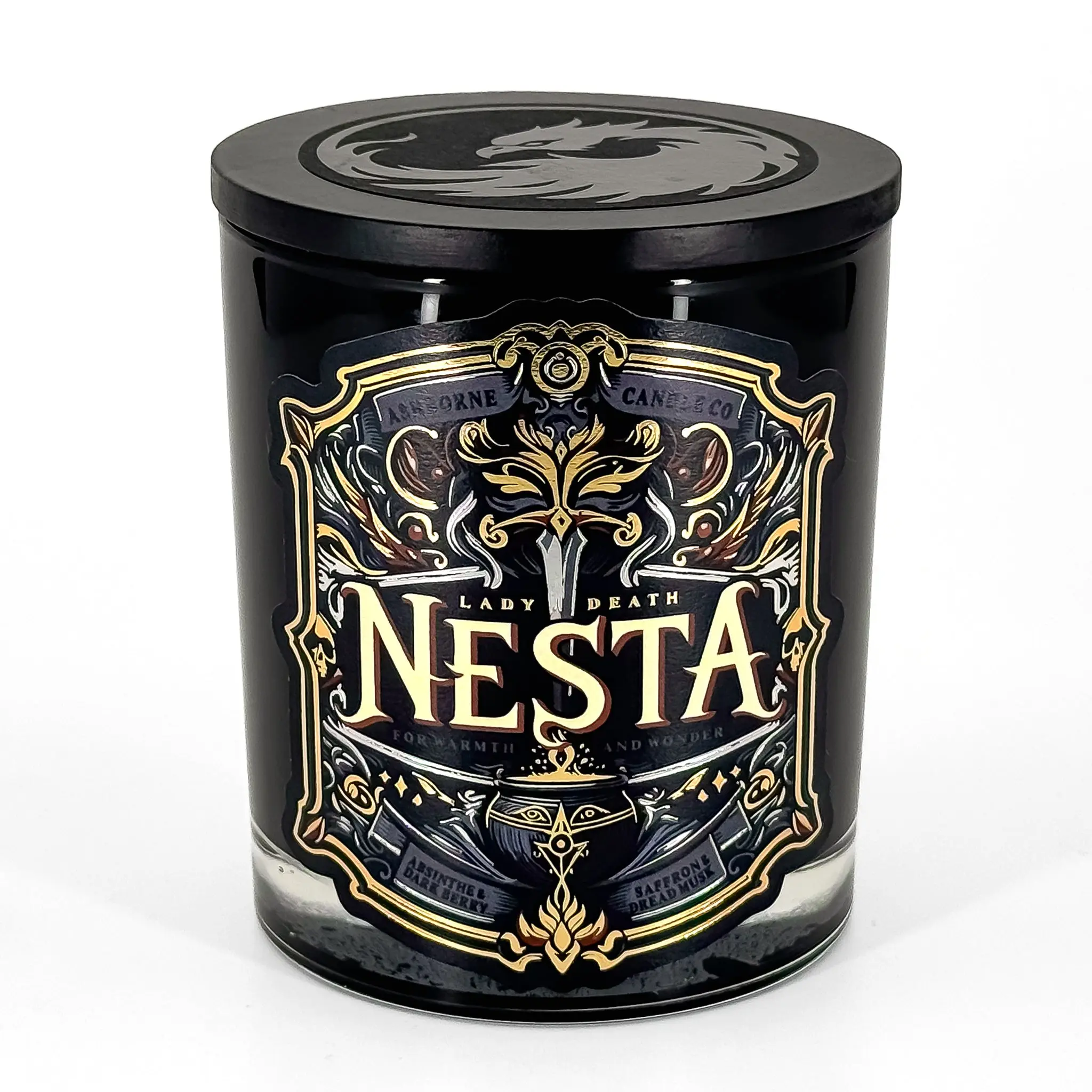 Nesta - ACOTAR inspired 8oz Scented Candle - Absinthe, Dark Berry, Saffron, Dread Musk - Natural Coconut Wax - 35 h Burn Time - Premium Bookish Decor