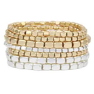 Chunky Nugget Multi Strand Stacking Statement Stretch Bangle Bracelet Set of 7 Modern Fashion Accessories