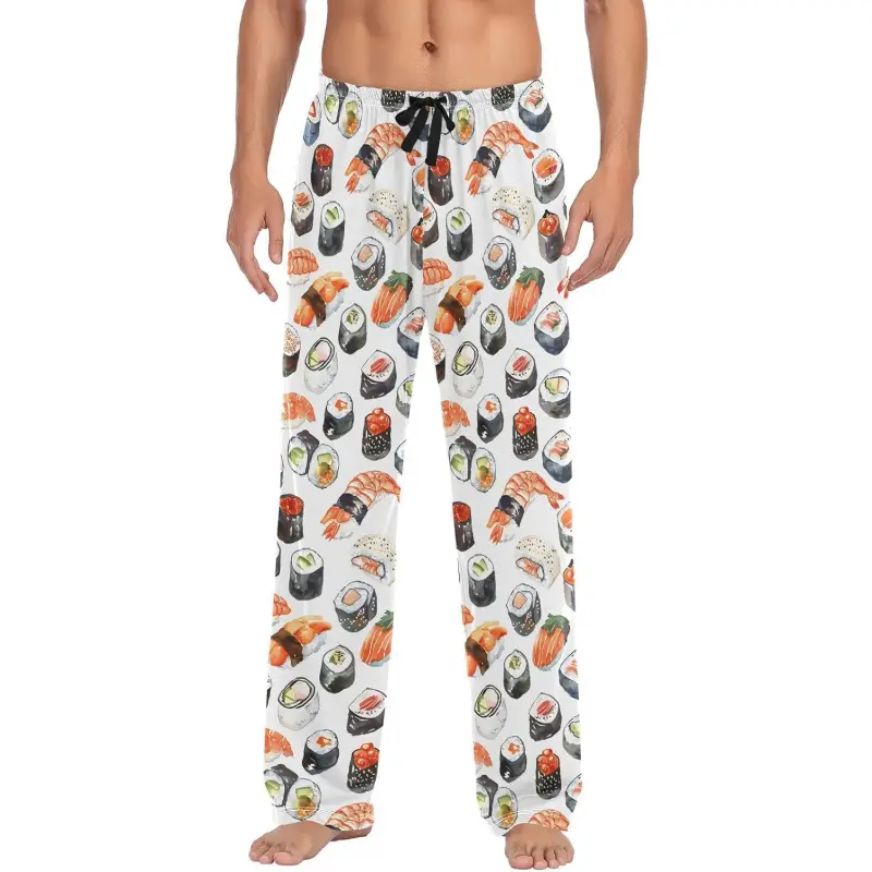 Men's Pajama Pants Japanese Sushi Sleep Bottoms Lounge Sleepwear with Pockets Drawstring