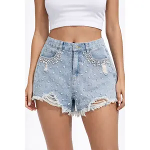 Daniela Rhinestone Distressed Denim Shorts
