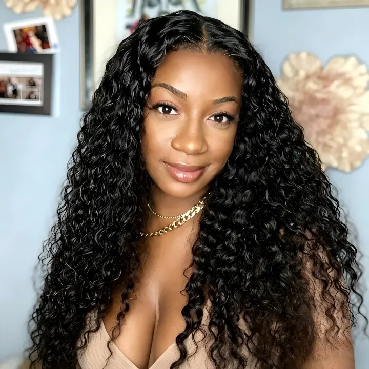 CindiRiver Water Wave Wig 100% Human Hair Pre-Cut 5x5 HD Lace Closure and Wear Go Glueless Human Hair Wig  280% Density Natural Hairline Pre-Bleached Knots Elastic Non Slip 3 Size Adjustable Beginner Friendly #SummerWins#DealsForYouDays