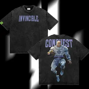 Zenkai Limited Edition Conquest Viltrumite Invincible War Superhero Comics Double-Print Lightweight Acid-Washed Cotton T-Shirt, Soft Oversize Casual Apparel with Graphic Design, Men's/Women's Streetwear Top