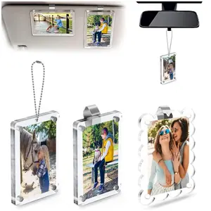 2Pcs Car Picture Holder – Acrylic Magnetic Photo Frame for Car Visor, Holds 6x9 Photos, Personalized Car Accessories for Family, Couples, Pets, DIY Gift for Mom Dad