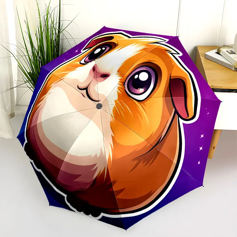 1 PC Automatic Folding Umbrella - Cute Guinea Pig Illustration Pattern, Portable & Foldable Design with 8 Ribs, Merry Christmas Pattern,Casual Outdoor Accessory Halloween and Christmas Birthday Gifts. H00205