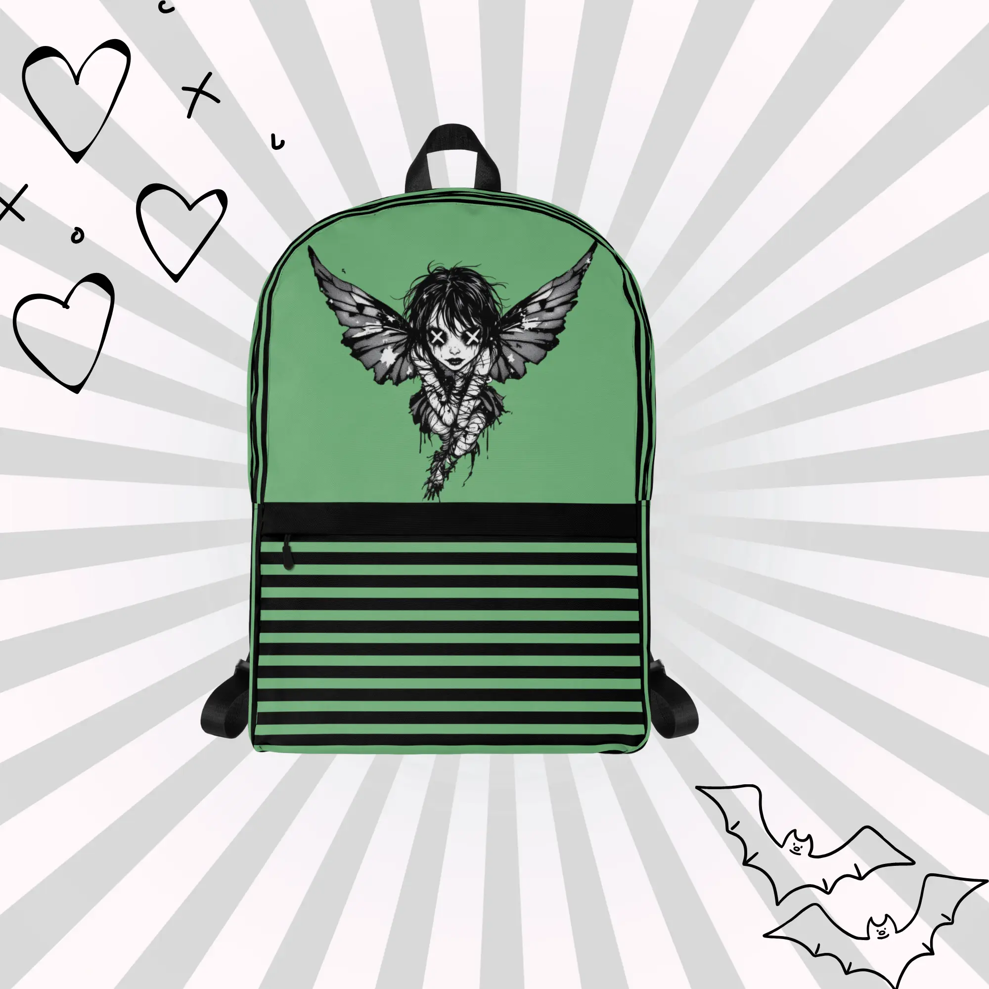 DreamSage Green Gothic Fairy Backpack - 100% Polyester, 4 Gallons Capacity, Water-Resistant, 15" Laptop Compartment, Ergonomic Straps