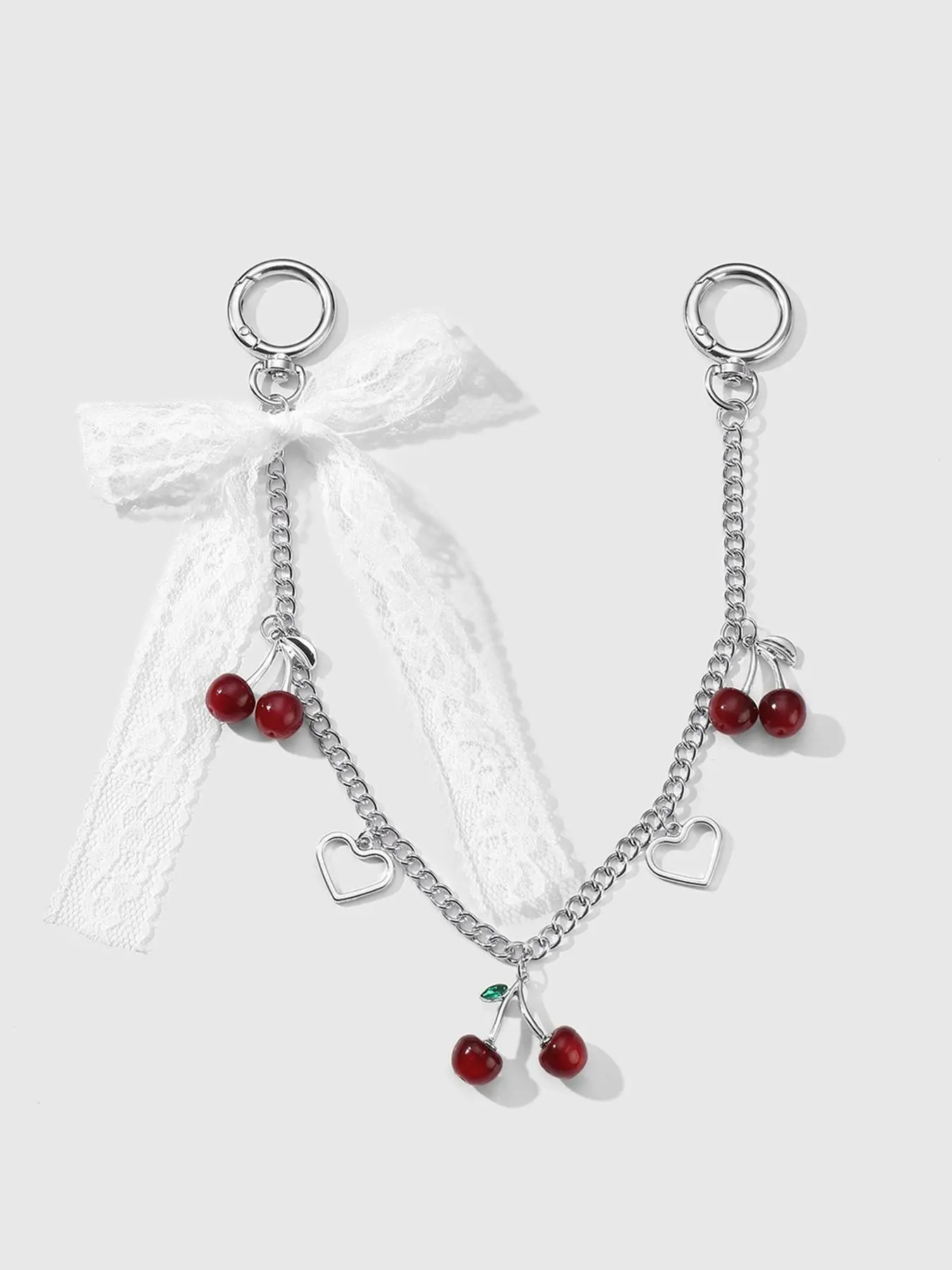 Sweet element cherry lace bag decoration chain with heart-shaped decoration, retro casual bag hanging decoration, Bag Charms, Charms for bags, suitable for parties, shopping, dates