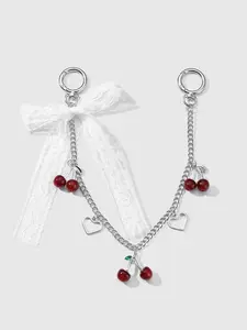Sweet element cherry lace bag decoration chain with heart-shaped decoration, fashionable and exquisite retro casual bag hanging decoration, Bag Charms, convenient and easy to carry, suitable for wearing at parties, shopping, and dates