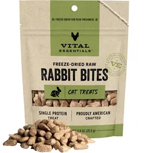 Vital Essentials Freeze Dried Raw Cat Treats, Rabbit Bites, 0.9 oz | Single Ingredient Cat Treats | Grain Free, Gluten Free, Filler Free
