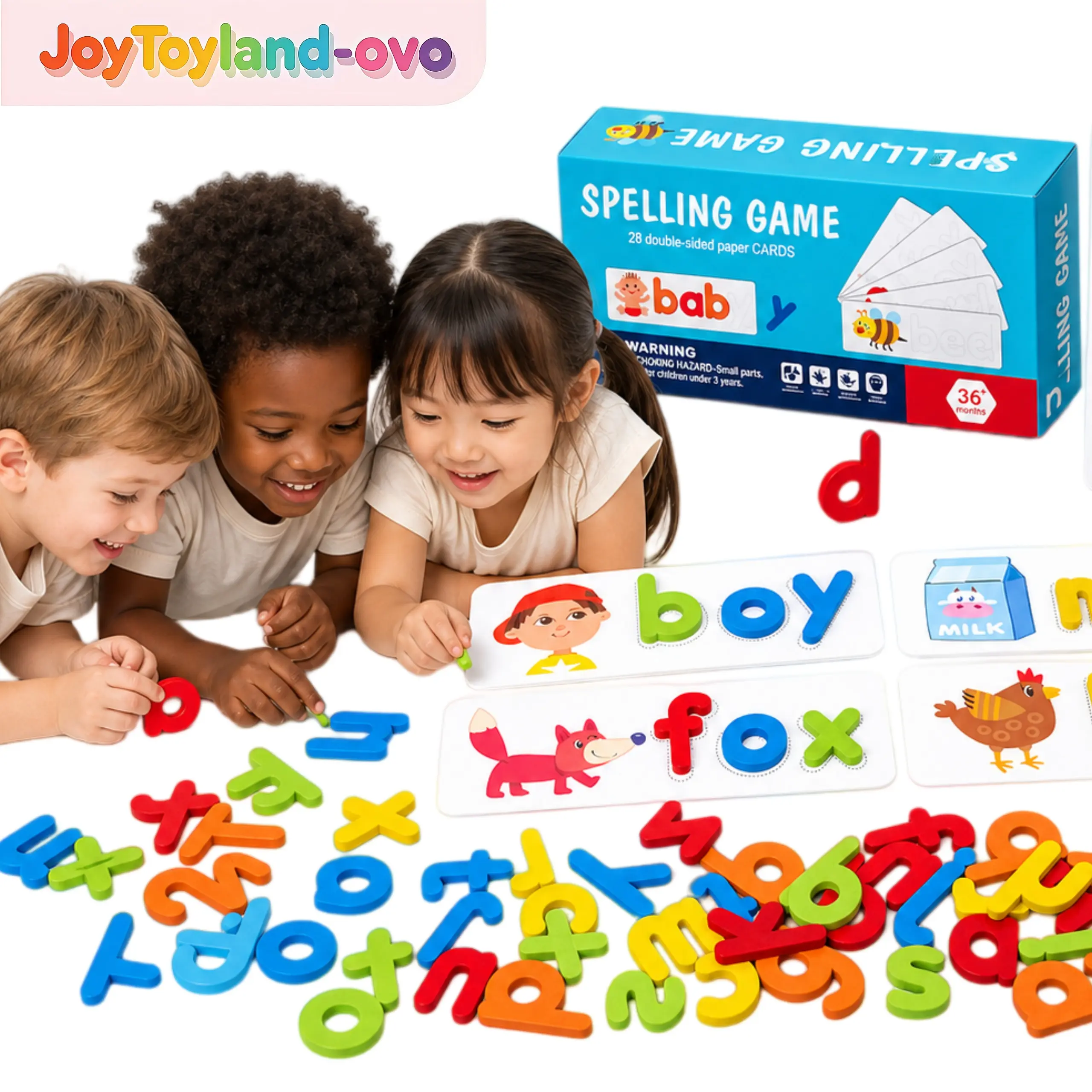 Preschool Early Education Alphabet Learning Toy Set - 52 Lowercase Letter Blocks, 28 Word Cards, Educational Spelling Game for Kids