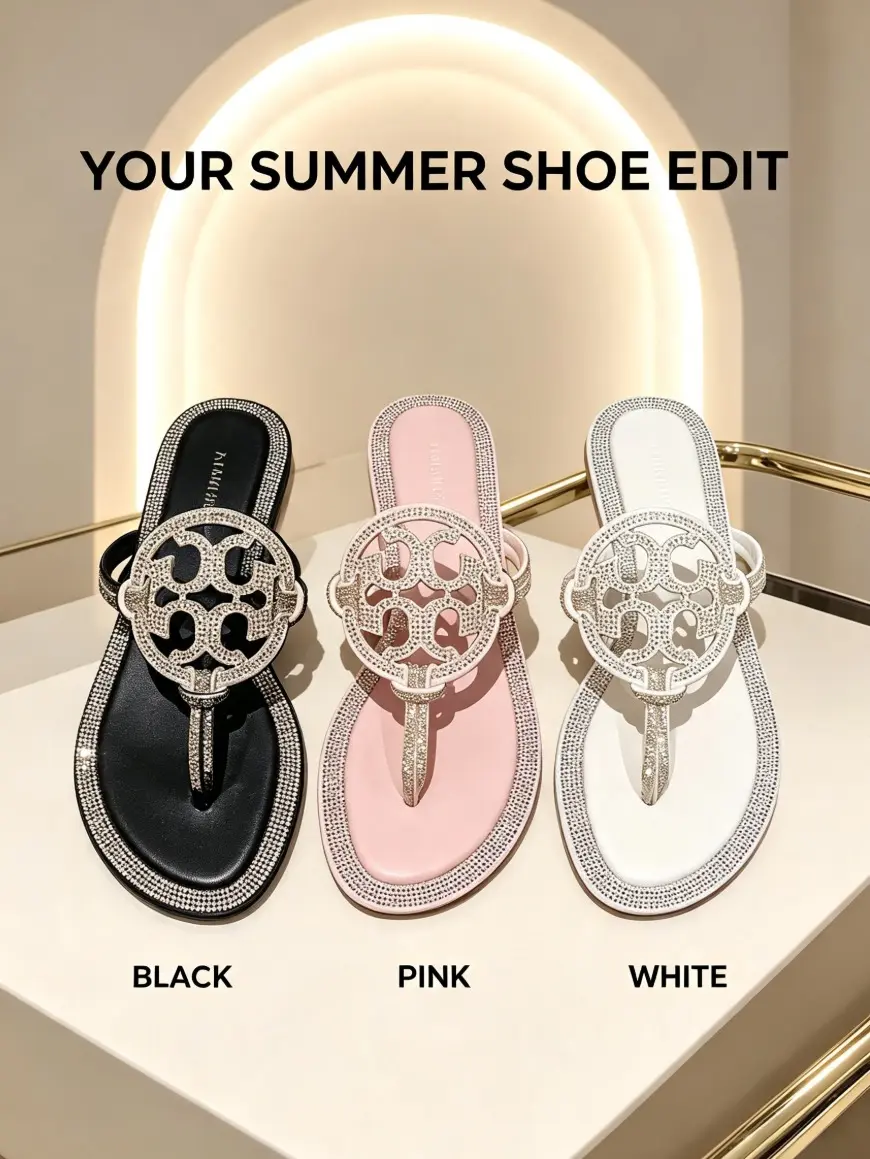 Women's diamond studded sports flip flops, comfortable to wear all day long, soft and non slip, suitable for daily wear, beach, party wear
