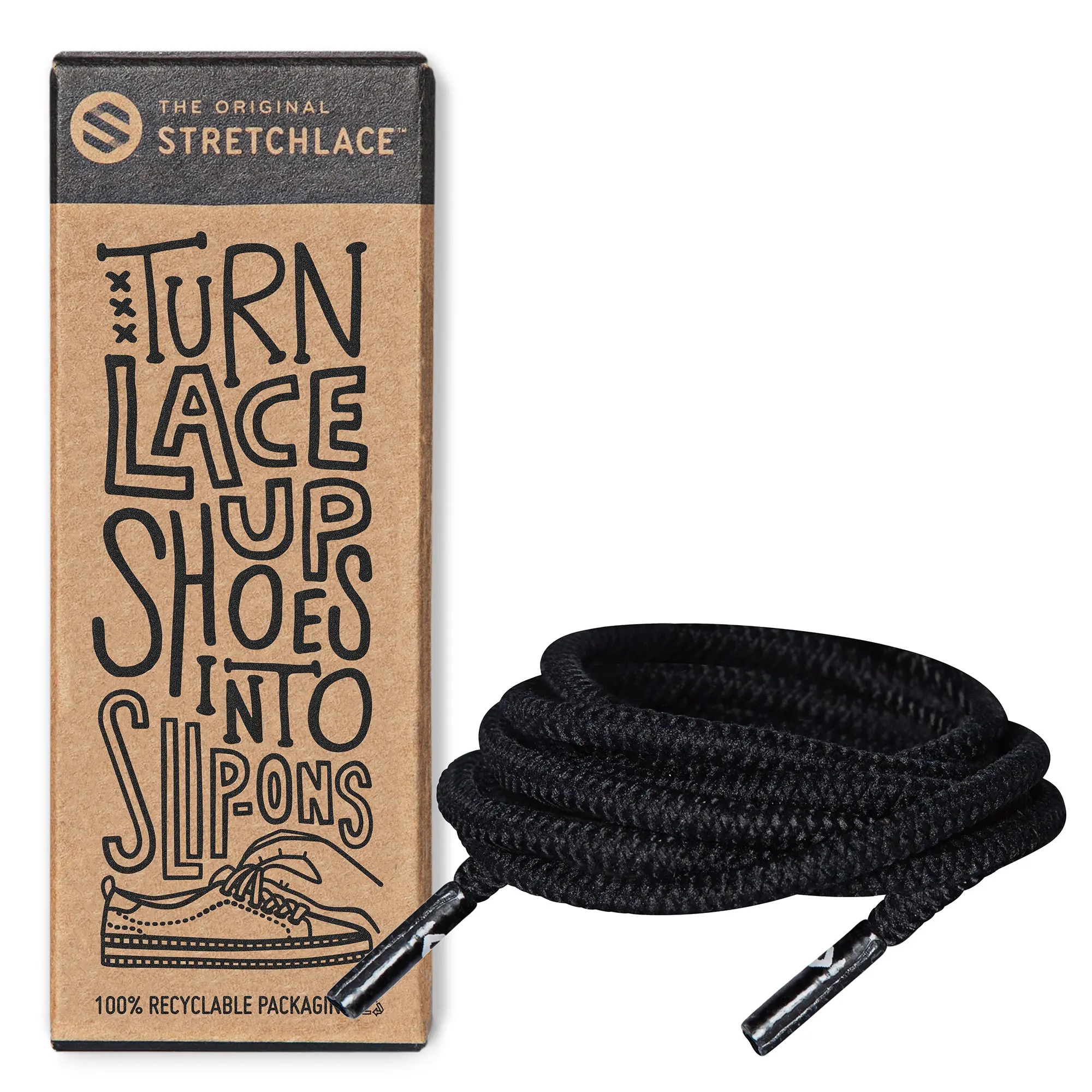 Black Round Elastic Stretch Shoe Laces (Updated Version) Footwear Comfort