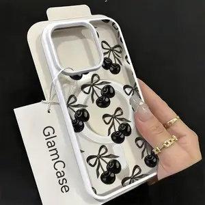Dark Cherry with Bow Phone Case， Vintage Gothic Style for iPhone 17 16 15 14 13 12 11 Plus Pro Max.A17