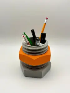 Bolt & Nut Pencil Holder – Industrial Style Desk Organizer – 3D Printed Office Decor
