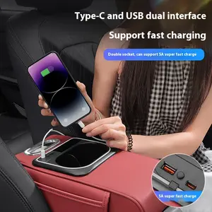 Car Armrest Box Heightening Pad Multifunctional Armrest Pad New Interior Armrest Box Storage Box Built-in Tissue Box Cup Holder Ambient Light USB Mobile Phone Charging Port Mobile Phone Tissue Cup Holder Storage Box Car Interior Supplies