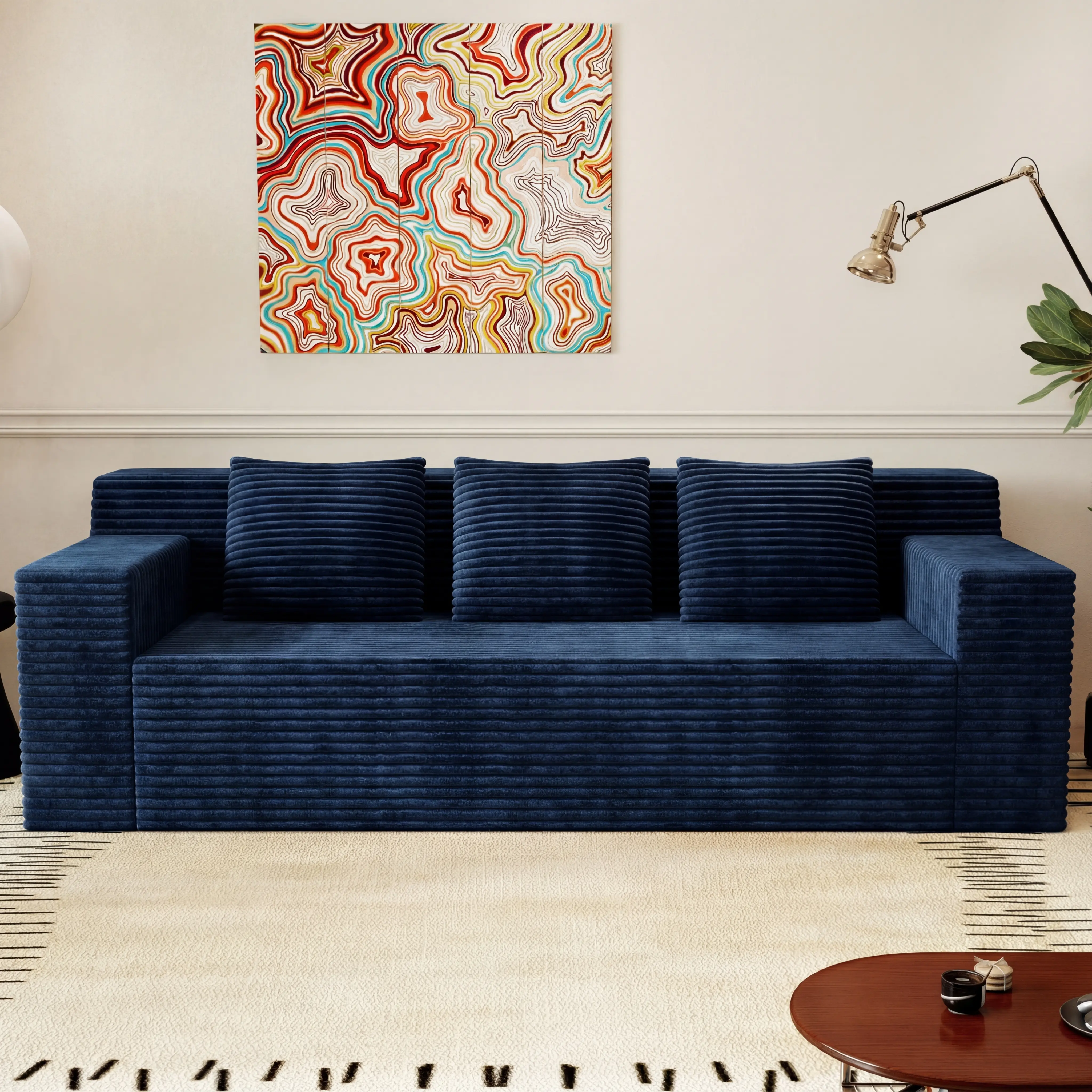 71" 3-Piece L-Shape Cloud-Soft Corner Sofa Set, Corduroy Cushion Large Sofa with Deep Seat, Modern Minimalist No-Assembly Indoor Furniture for Living Room, Large Sofa Sets, L-Shape Sofa Sets