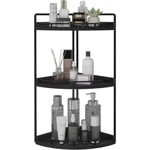 3-Tier Corner Bathroom Organizer Countertop for Storage,Vanity Tray,Wood Counter Organizer for Kitchen,Bathroom,Dresser (Black)