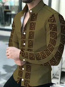 Men's Casual Long Sleeve Collared Khaki Button Up Shirt