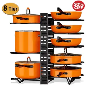 Organizer Rack 8 Tiers Pots and Pans Organizer, Pot Lid Organizer for Kitchen Cabinet Cookware Organizers and Storage,Upgraded