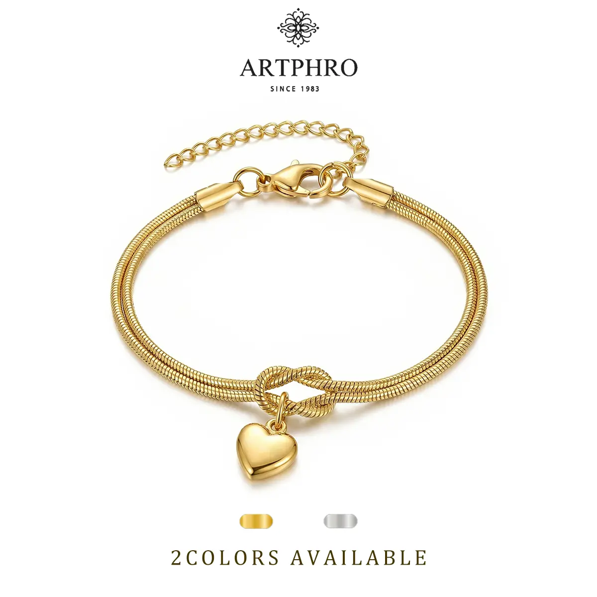 ARTPHRO Stainless Steel Heart Knot Bracelet for Women, Non-Tarnish Minimalist Love Pendant Chain, Elegant Everyday Jewelry, Symbol of Eternal Love Gift for Her