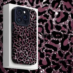 Sparkling Leopard Print Phone Case for iPhone 17 16 15 14 13 12 11 & Older Anti-Dirt Shockproof Artificial Leather Cover Anti-Scratch Anti-Drop Glittery Purple Black