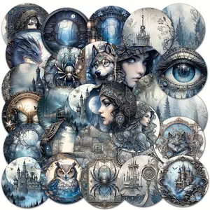 96pieces Fantasy Steampunk Theme Self-adhesive Decorative Stickers,Perfect for DIY Crafts, Holiday Decorations, Scrapbooking Supplies,Journal Supplies,Water Bottle,Greeting Card Decoration,Skateboard,Arts Crafts, Stickers Kit