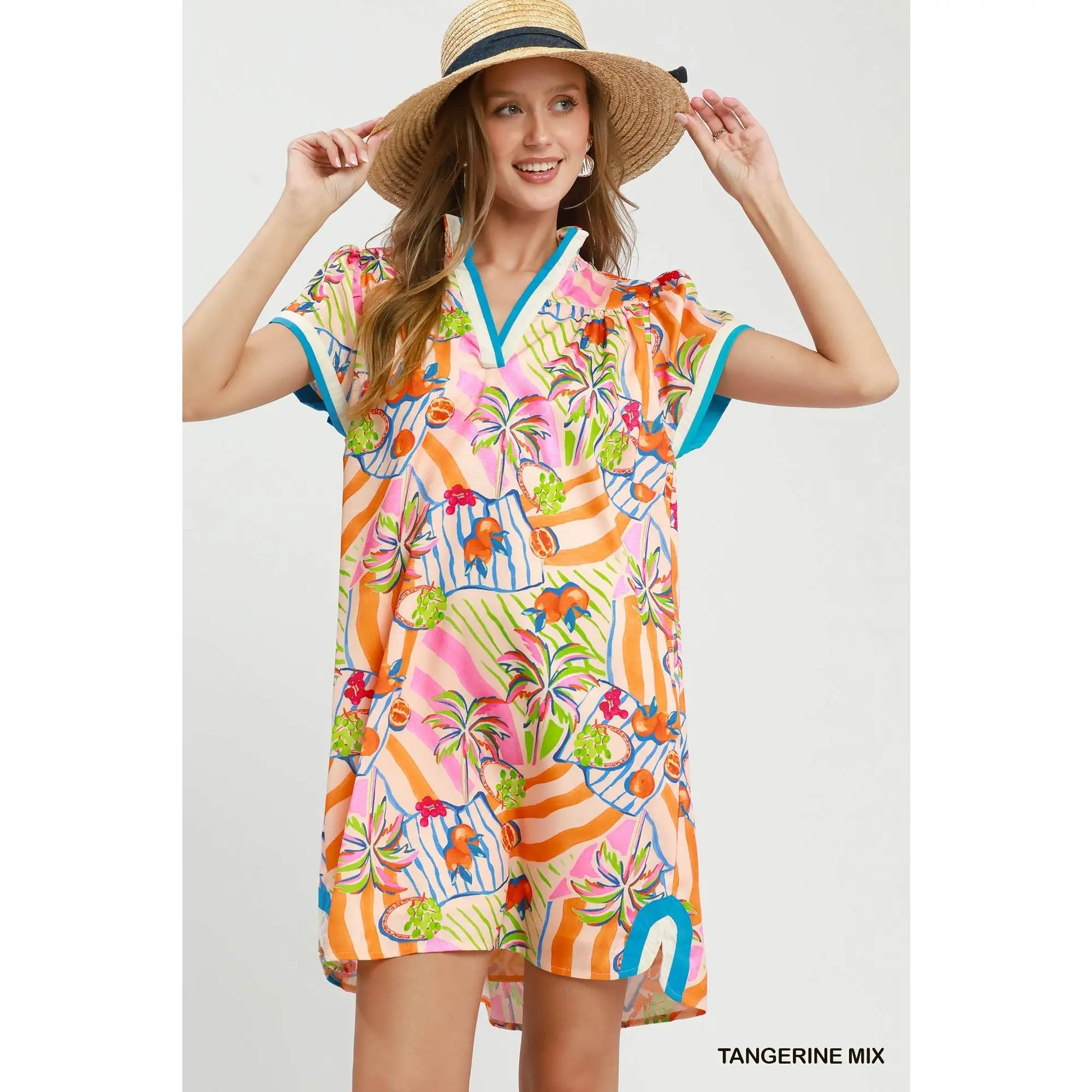 Umgee Tropical Print Collared Shift Dress