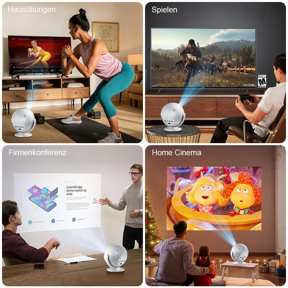 XBJ360 Projector | 360° rotation, Wi‑Fi & Bluetooth connectivity, Android 11 system, 4K outdoor movies, remote control and projection mapping stand