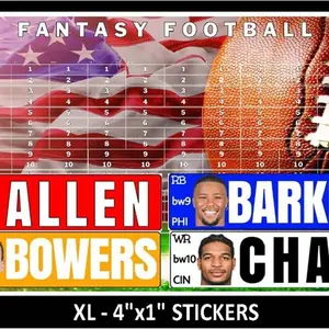 Fantasy Football Draft Board Party Kit 2025-26 XL 4"x1" Stickers w/ Top Rookies