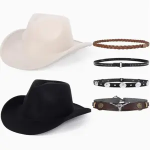 6pcs Western Cowboy Hat for & - Wide Brim Lightweight Detachable Belts & Hats, Size Fits Most with Sweatband Adjustment, for halloween, Christmas, Weddings, Birthdays, Themed Parties - Cowboy Accessory Gift (4 Style Belts)
