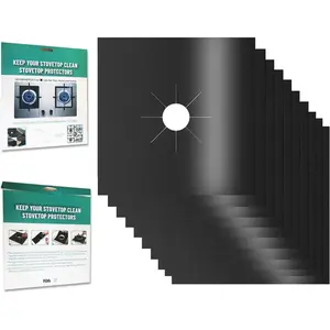 10 Pack Stove Burner Covers - Non-stick  Teflon Range Guard Protectors for Gas Stove Top, Easy to Clean,Cutable, Black, 0.2 mm,10.6" x 10.6"