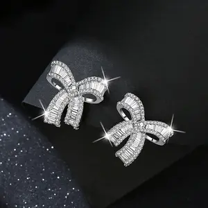 Shiny Bow Earrings for Women Statement Crystal Rhinestone Earrings Dazzling Sparkly Jewelry Trendy Fashion Party Night Accessories