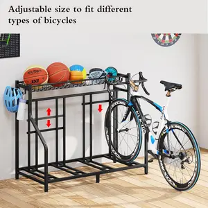 Garage bike rack storage organization, indoor and outdoor courtyard independent storage rack, can accommodate 4 bicycles, suitable for Scooters, Rakes, Motorcycles, Hoverboards, Gloves, Sports storage platform for balls