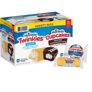 Hostess Twinkies Cupcakes Variety Pack - 32 Individually Wrapped Cakes with Frosted Chocolate Cake & Golden Sponge Cake with Creamy Filling