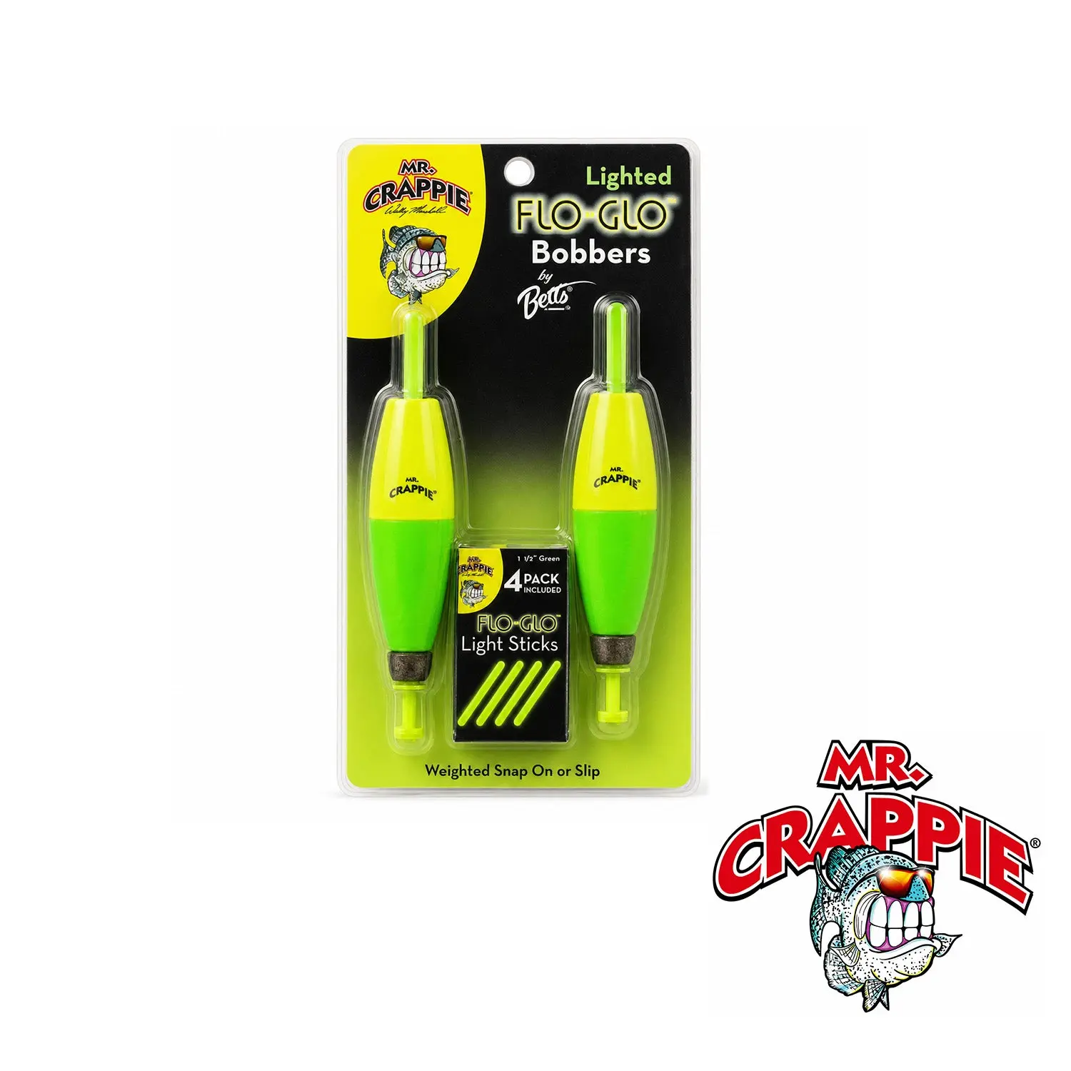 Mr. Crappie Lighted Flo Glo Bobber 2 1/2" Cigar Y/G 2 pk