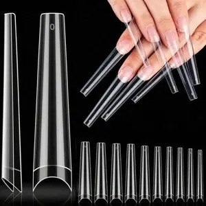 504Pcs Extra Long No C Curve Half Cover Coffin Nail Tips - Clear