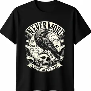 Edgar Allan Poe Nevermore Raven Graphic T Shirt Unisex Casual Crew Neck Cotton All Season Comfort