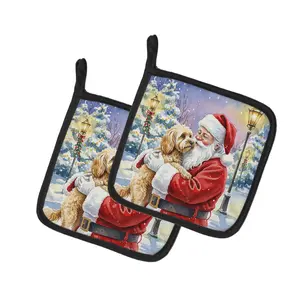 Carolines Treasures FNT1025PTHD Fabric Pot Holders Set - 7.5x7.5 in. Cockapoo with Santa Claus Design, Pack of 2, Hanging Bakeware Accessory for Kitchen, Machine-Washable