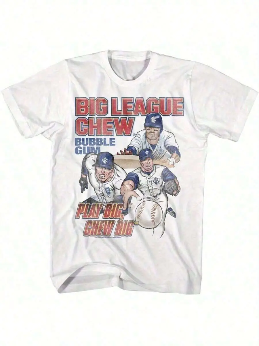 Men'S Vintage Baseball Graphic T-Shirt - "Big League Chew" Design, White Crew Neck Short Sleeve Tee For Casual & Athletic Wear, Summer Casual Wear
