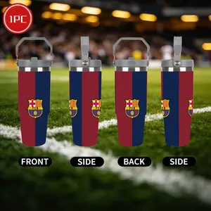 1pc 30oz Stainless Steel Insulated Travel Tumbler | FC Barcelona FCB Crest Design - Keeps Drinks Hot & Cold, Spill-proof with Lid & Straw, Ideal as Coffee Cup, Insulated Water Bottle for Outdoor & Travel Use