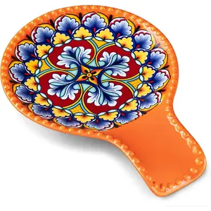 Ceramic Spoon Rest for Stove Top, 7.7 Inch Kitchen Counter Decor - Coffee Spoon Rest, Spoon Cradle, Spatula, Spoons, Tongs, Orange