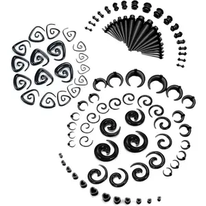 102Pcs Ear Stretching Kit 14G-00G Ear Gauges Expander Set Acrylic Tapers Plugs Silicone Tunnels Horseshoes Taper Spiral Tapers Gauges for Ears Body Piercing Jewelry