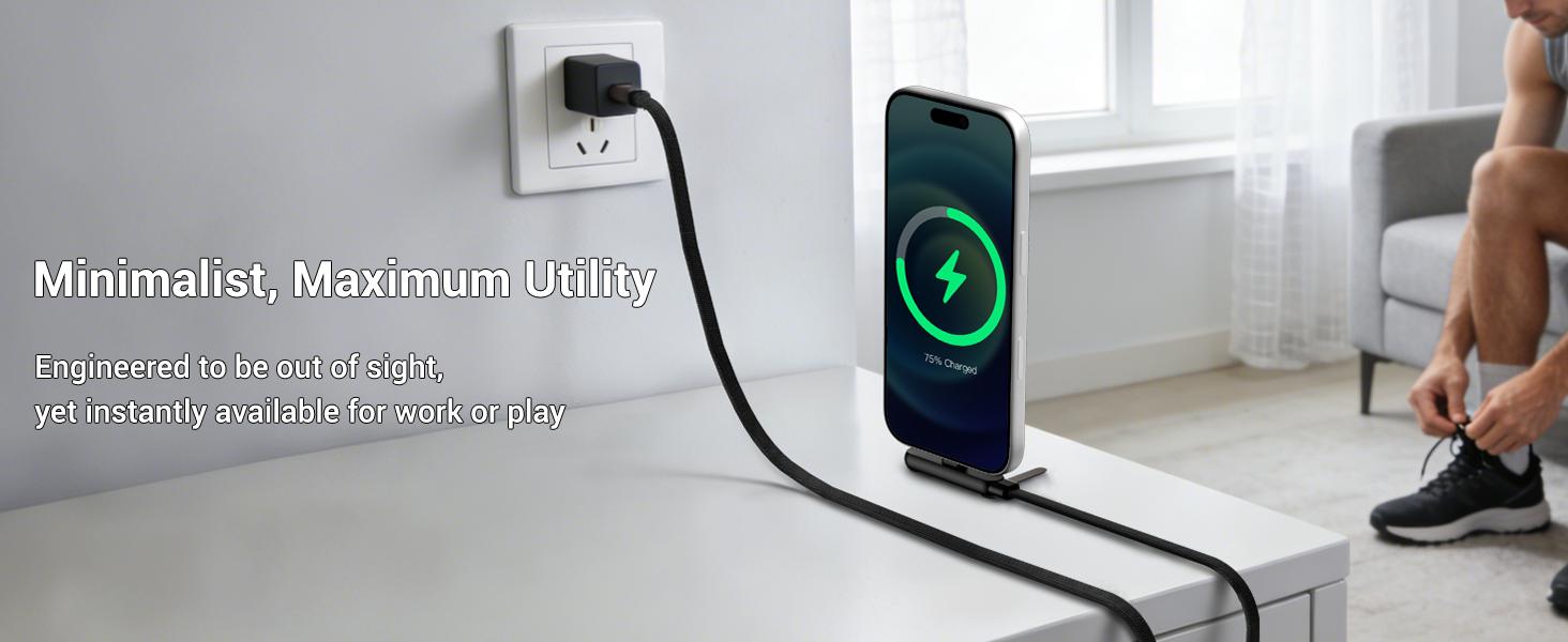 2-Pack Portable USB-C to USB-C Fast Charging Cable with Zinc Alloy Rotating Mobile Holder Kickstand, Durable Braided Connector Cord for Devices, Usb-C/ Lightning