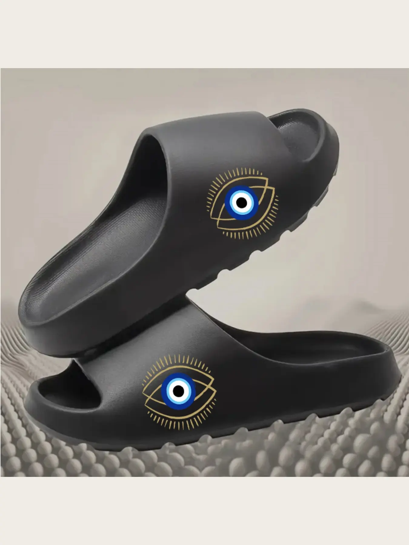 Evil Eye Slippers for Women Men Unisex Soft Comfortable Home Indoor Anti-Slip Rubber Sole Open Toe Casual Slides Blue White Greek Turkish Amulet Protection Fashion Footwear
