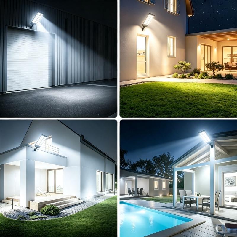 504 LED Outdoor Flood Light - Dusk-to-Dawn Street Lamp with Remote & Auto Shut-Off, Waterproof Powered Lighting for Garden, Road, Spotlights